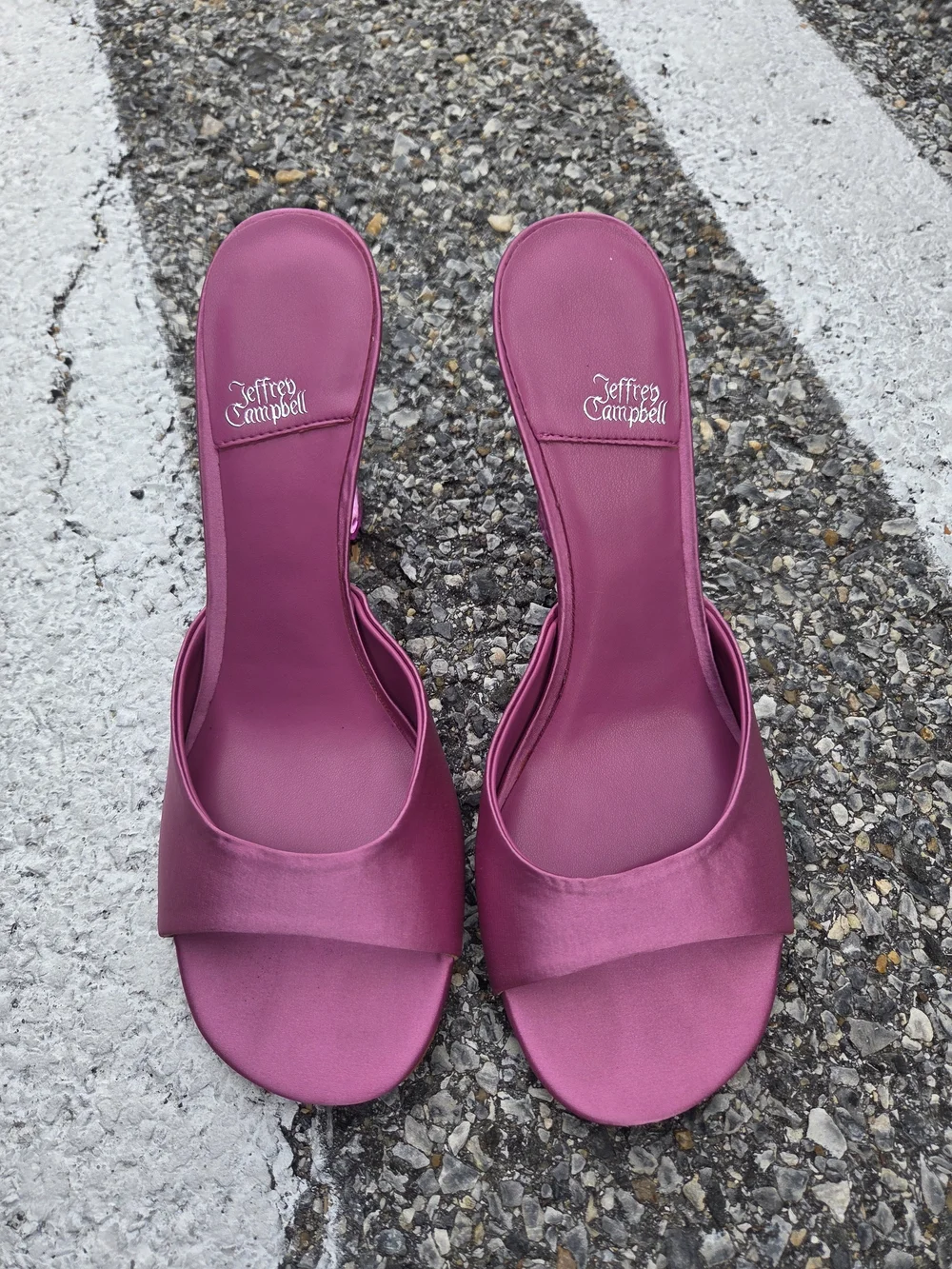 Jeffrey Campbell Mew 2 Pink Satin Open-Toe Mule with Sculpted Heel 10